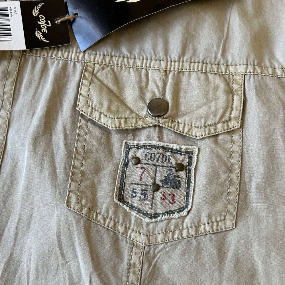 Men's Casual Button Down Shirt - Tan - Picture 16 of 16